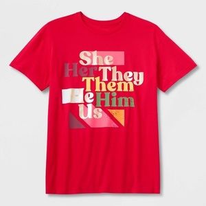 Pride Adult Pronouns Short Sleeve T-Shirt - Red Unisex
